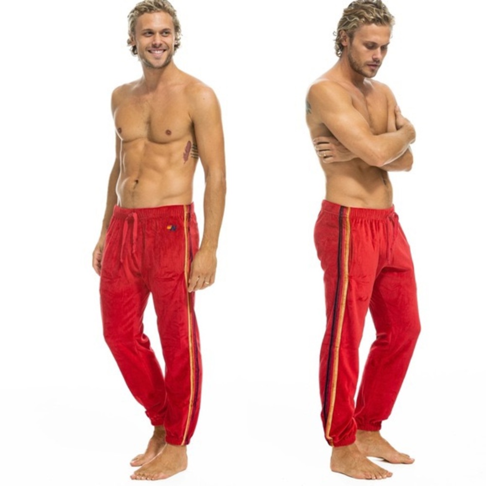 Red aviator nation velour sweatpants